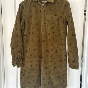TOAD&CO Olive Corduroy Shirt Dress with Subtle Print